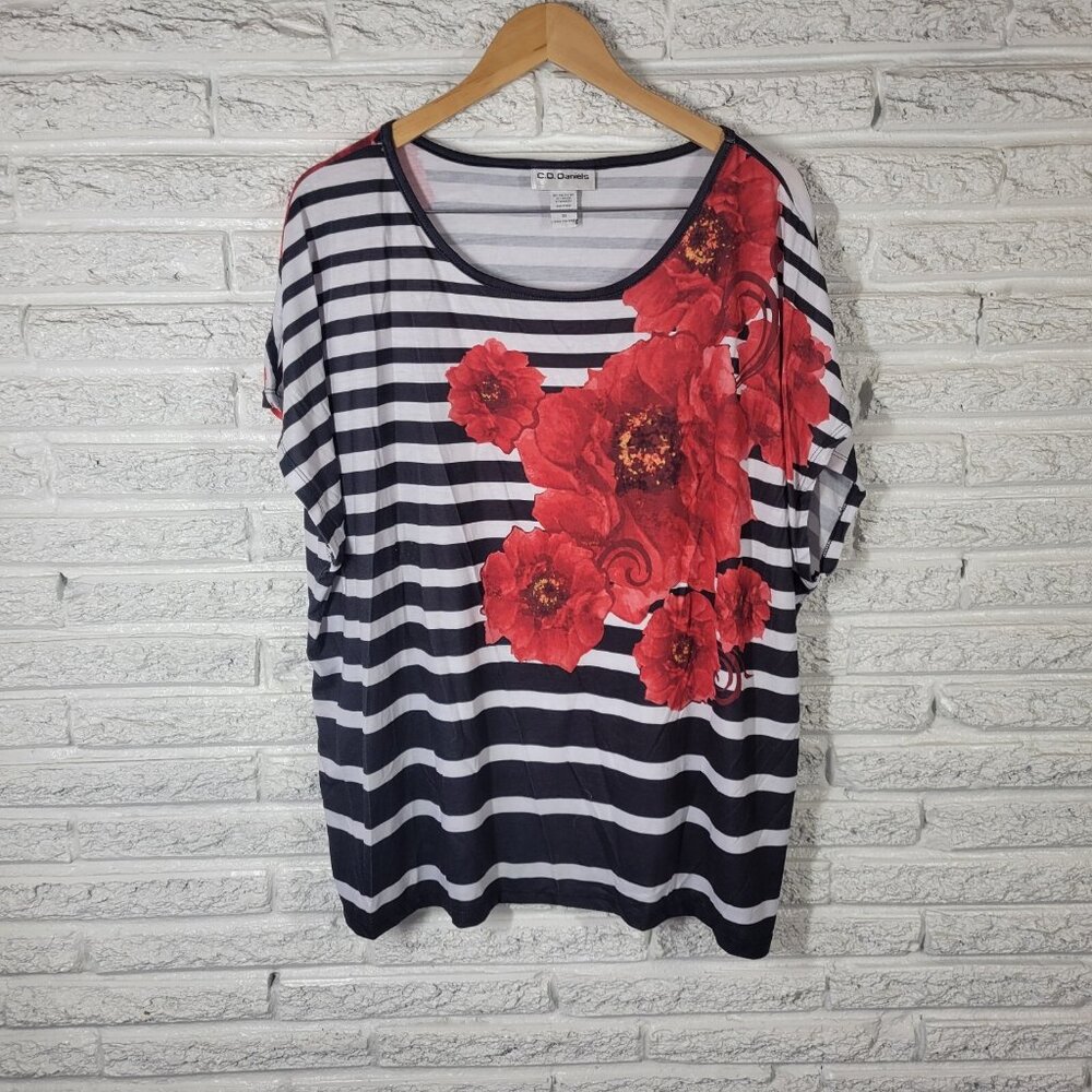 CD Daniels Womens Top 3X Plus Sleeveless‎ Lightweight Red Black FLO159E